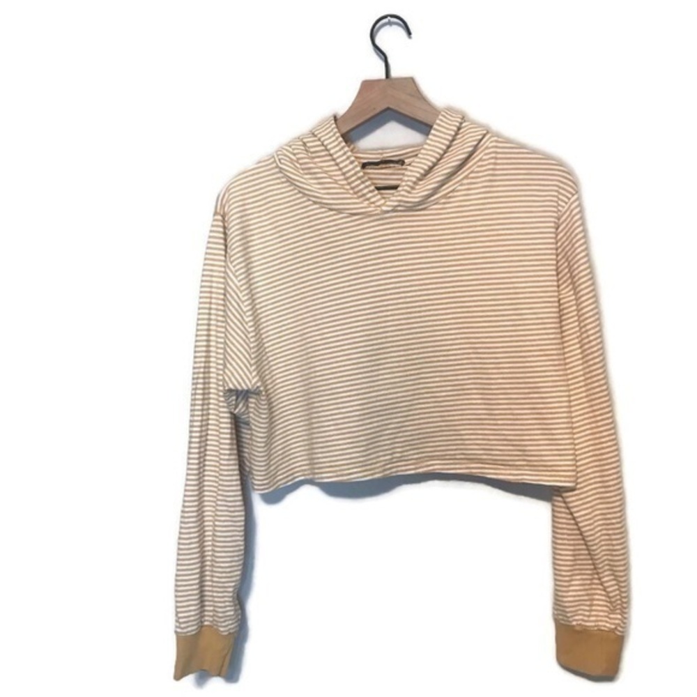Brandy Melville Crop Hoodie Yellow White Stripe Sweatshirt One Size Small